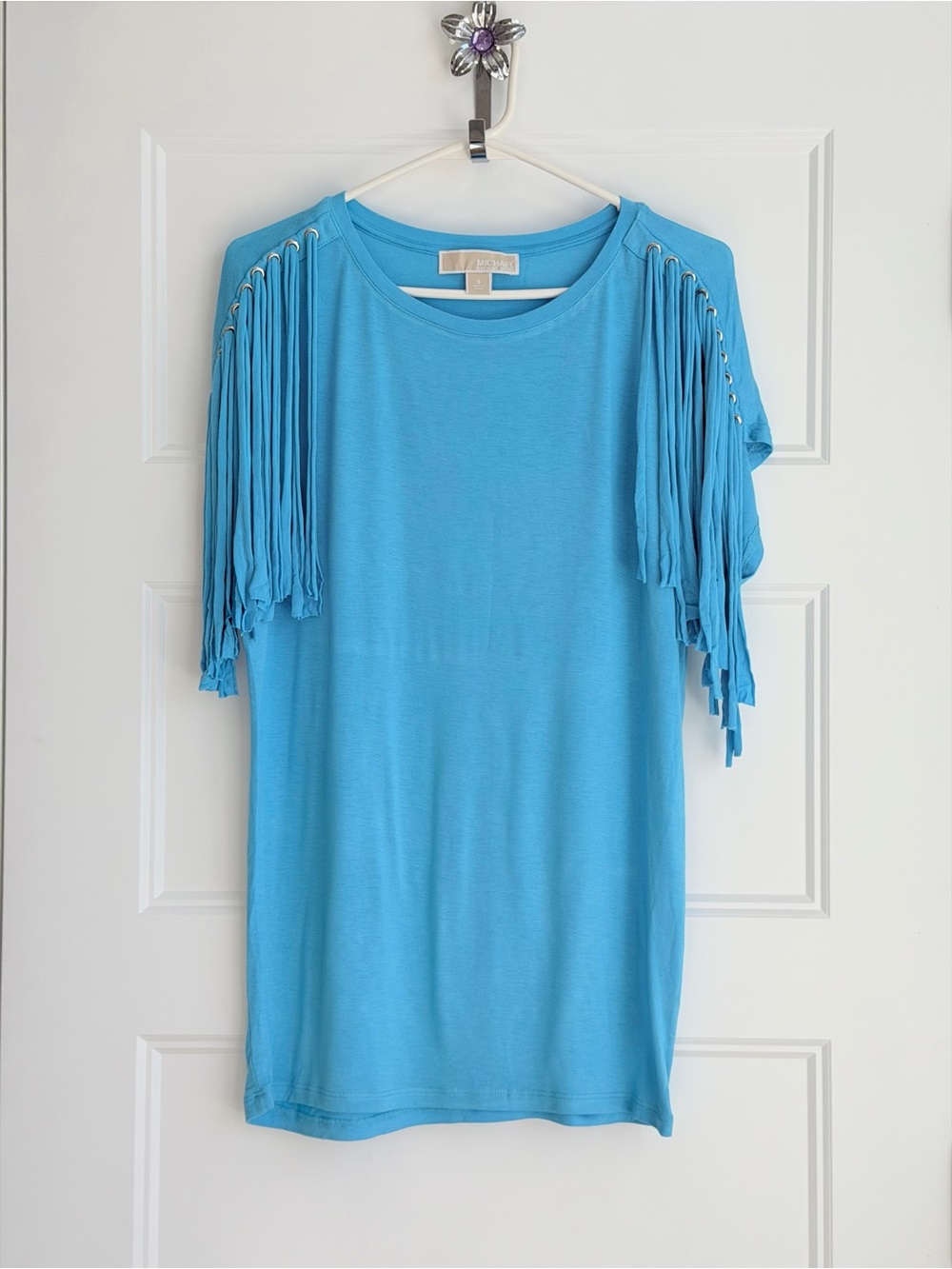 MICHAEL Michael Kors Blue Fringe Sleeve Top